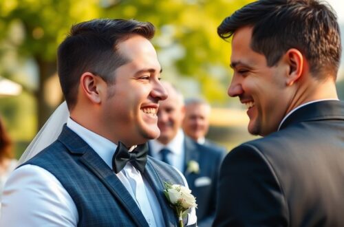 Bruder und Bräutigam in emotionalem Moment während der Hochzeit.